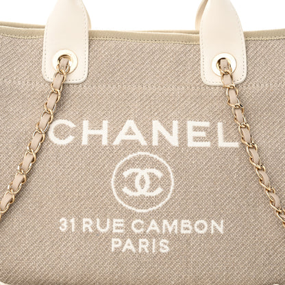 Chanel Mixed Fibers Calfskin Small Deauville Tote Beige White 9 of 12