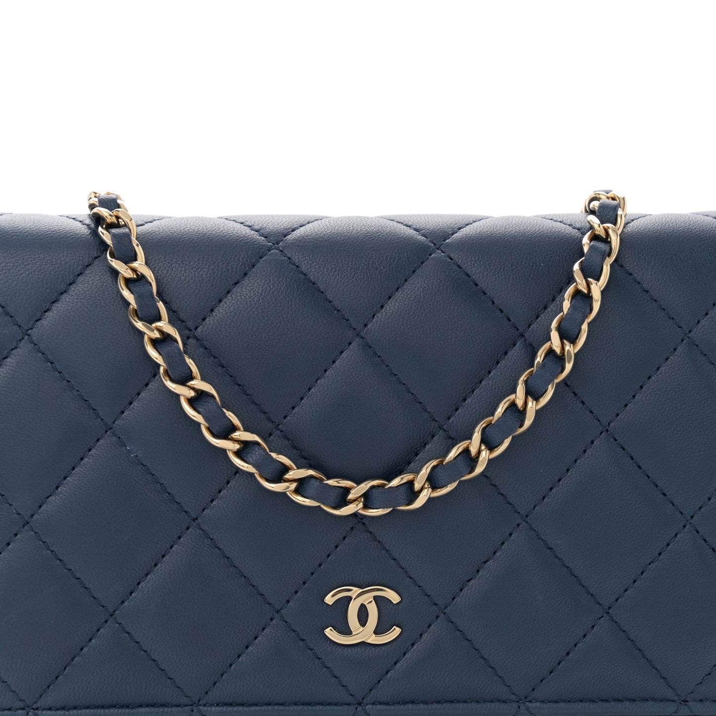 Lambskin Quilted Wallet On Chain WOC Dark Blue