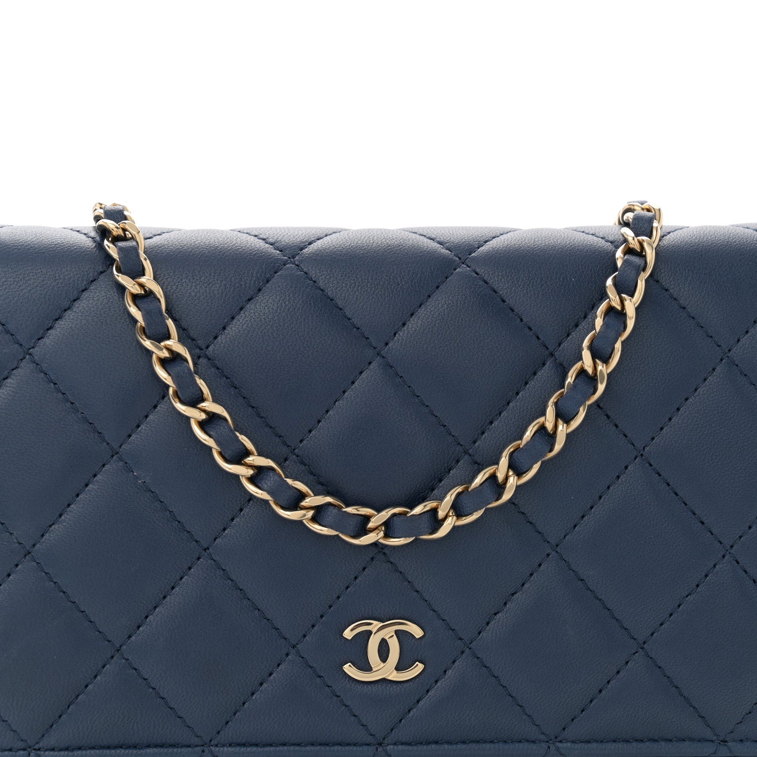 Chanel Lambskin Quilted Wallet On Chain WOC Dark Blue 8 of 10