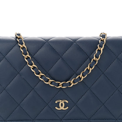 Chanel Lambskin Quilted Wallet On Chain WOC Dark Blue 8 of 10