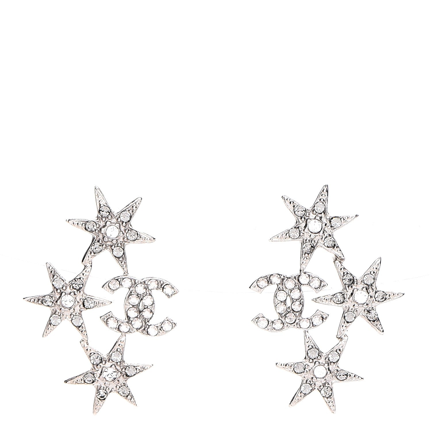 Chanel Crystal CC Star Earrings Silver 1 of 6