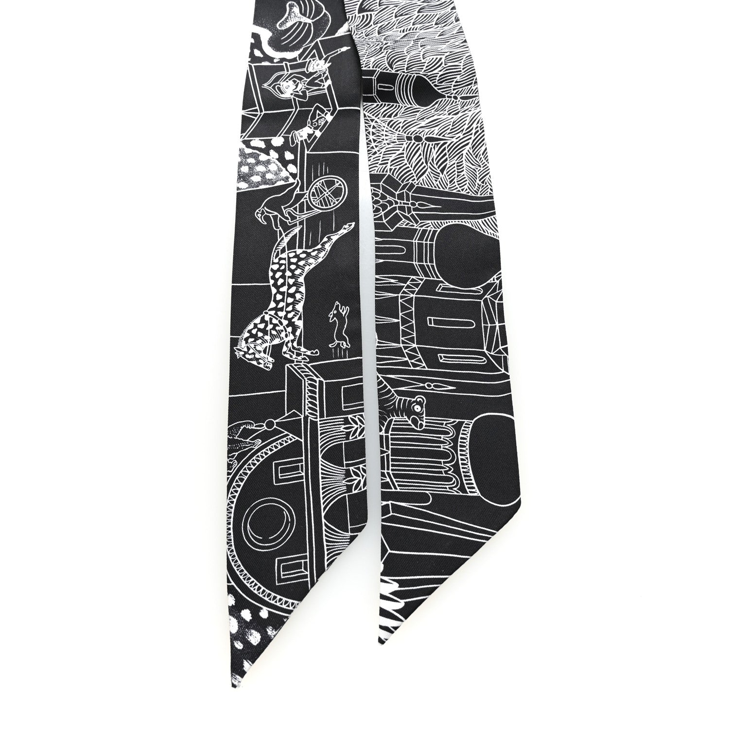 Hermes Silk Animapolis Twilly Black White 2 of 5