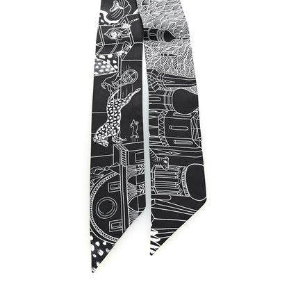 Hermes Silk Animapolis Twilly Black White 2 of 5