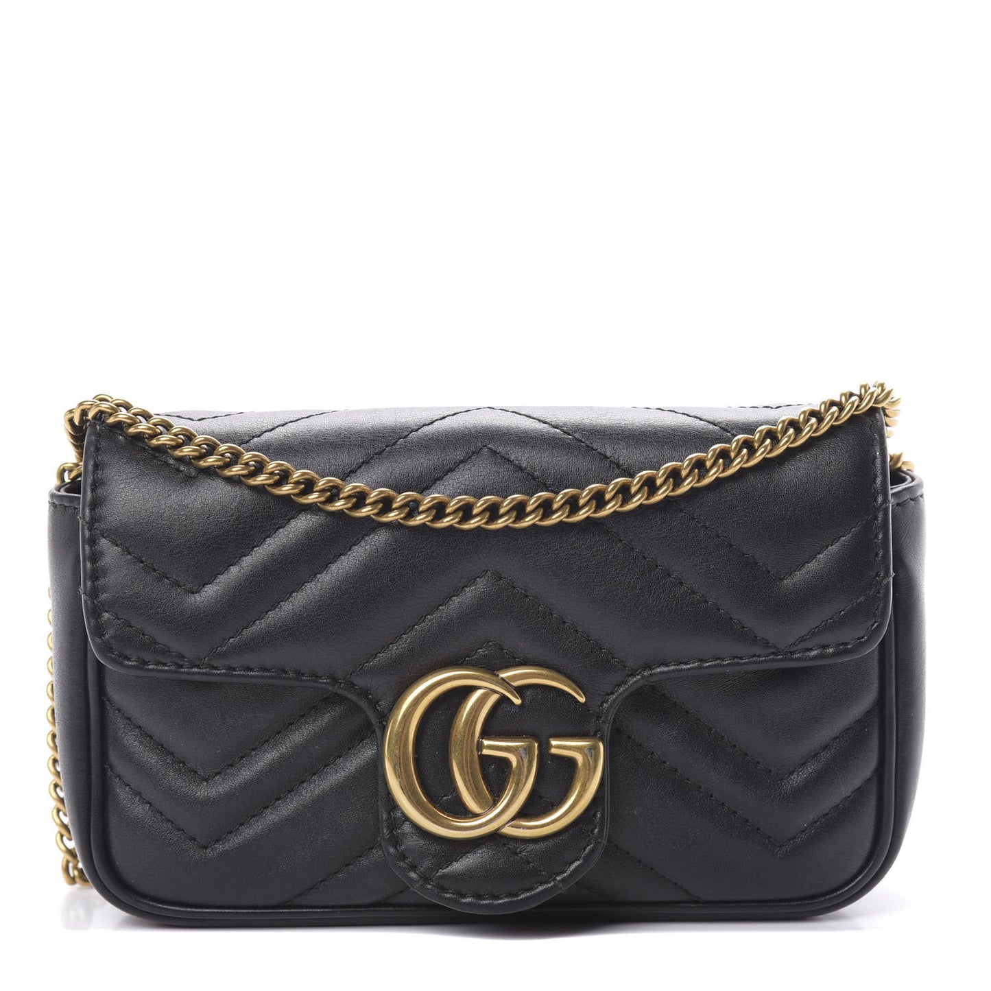 Calfskin Matelasse Super Mini GG Marmont Shoulder Bag Black