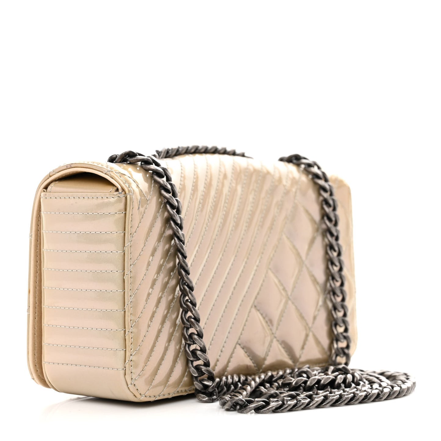 Patent Quilted Small Coco Boy Flap Light Gold