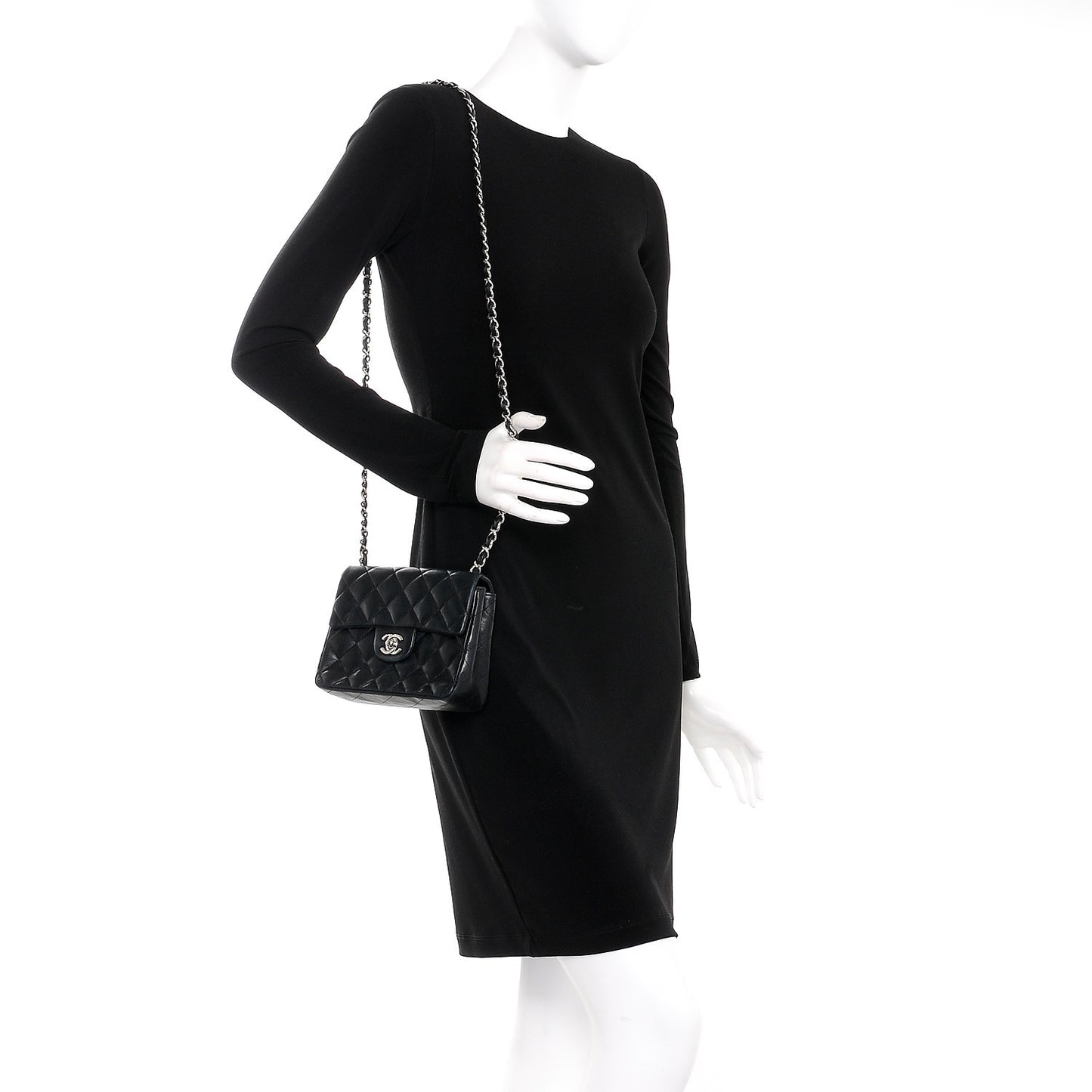 Lambskin Quilted Mini Square Flap Black