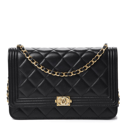 Chanel Lambskin Quilted Boy Wallet On Chain WOC Black 1 of 13
