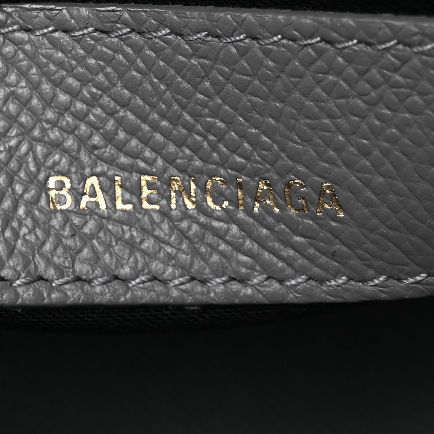 Signature Grained Calfskin Logo XXS Ville Top Handle Bag Gris Perle Fonce White