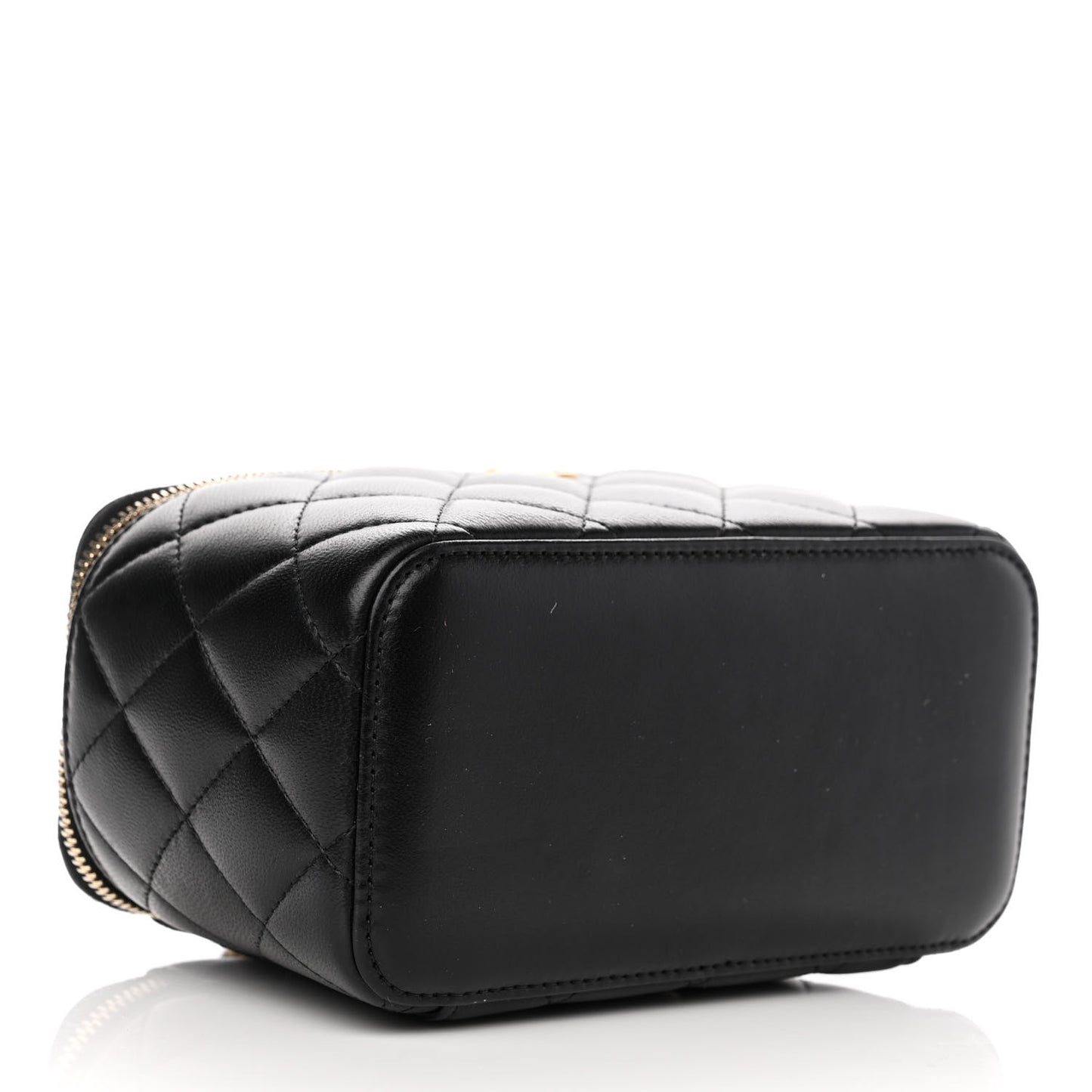 Lambskin Quilted Small Pearl Crush Vanity Case With Chain Black