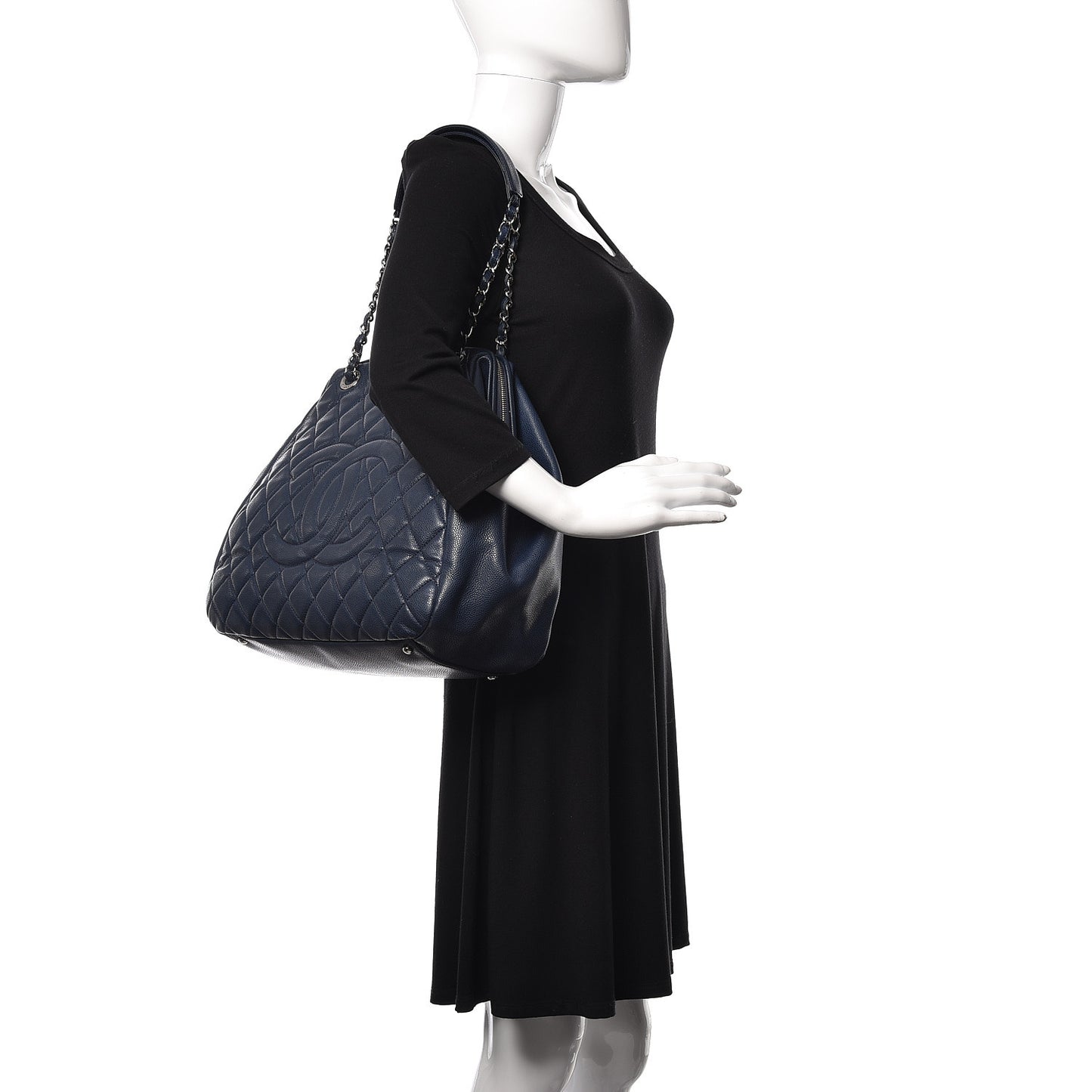 Caviar Quilted Framed Bowling Bag Navy