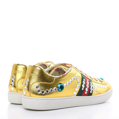 Gucci Metallic Nappa Crystal Web Womens Ace Sneakers 39 Oro Vecchio 4 of 10