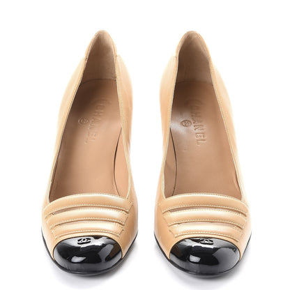 Chanel Lambskin Patent Cap Toe Pumps 41 Beige 2 of 10