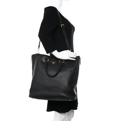 Prada Vitello Daino Side Zip Tote Black 2 of 12