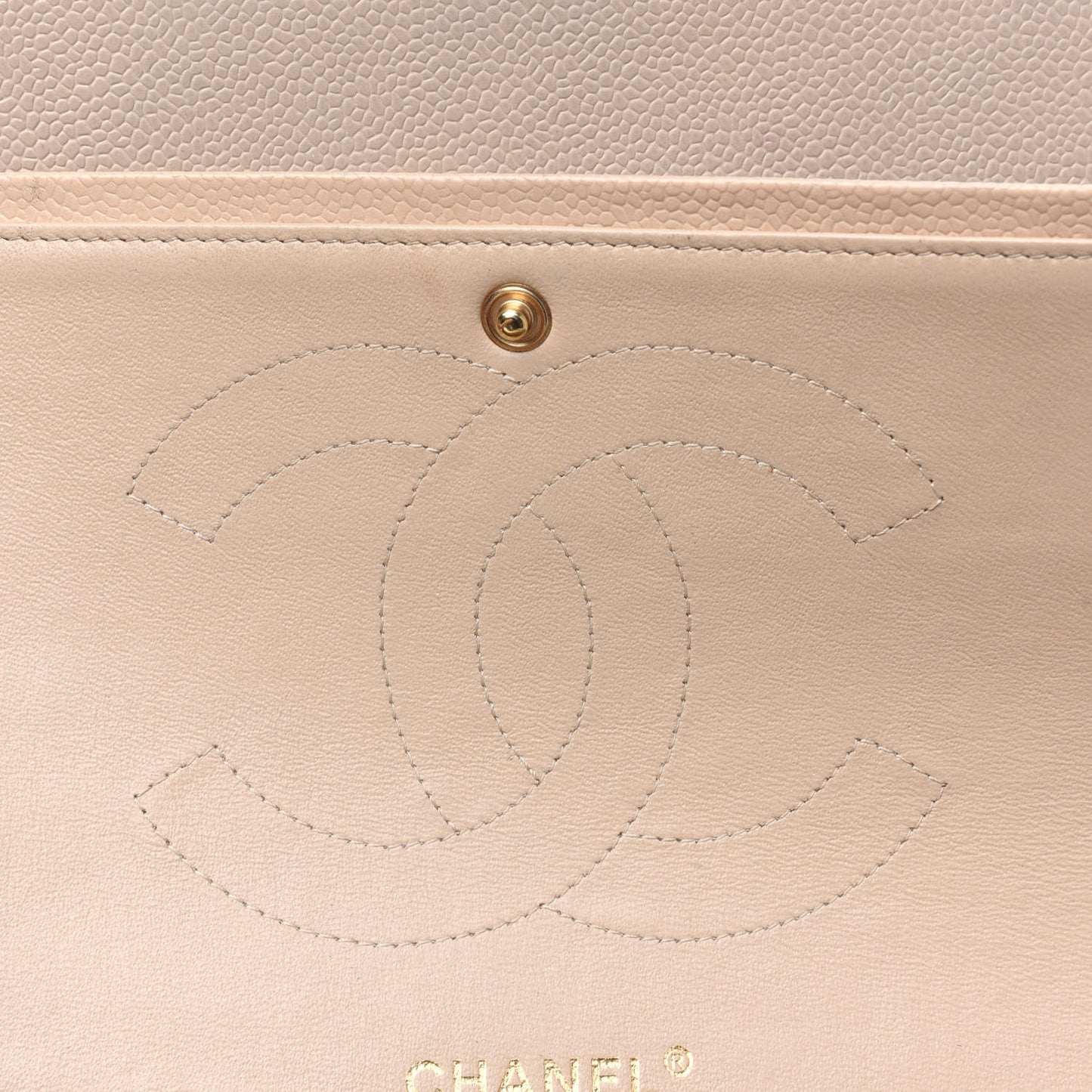 Caviar Quilted Jumbo Double Flap Light Beige