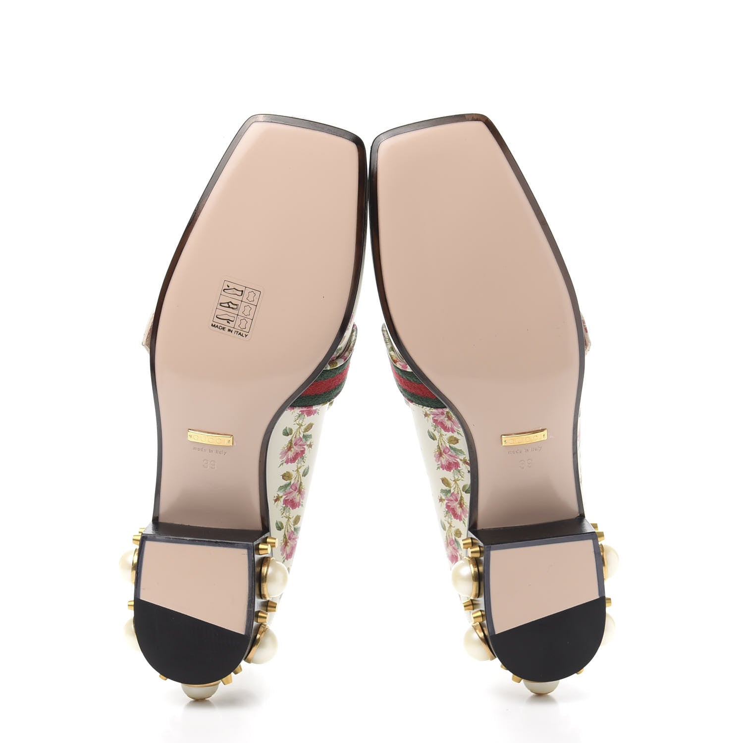 Gucci Calfskin Web Pearl Floral Embellished Peyton Loafer 39 White Multicolor 6 of 10