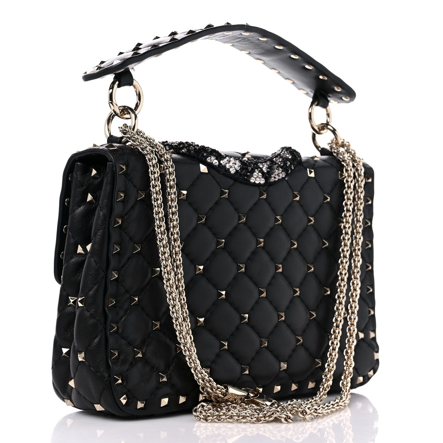 Valentino Garavani Lambskin Sequin Snake Medium Rockstud Spike Shoulder Bag Black 3 of 9