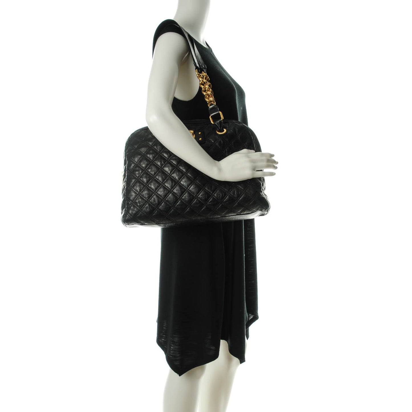 Lacquered Goatskin Quilted Karlie Satchel Black