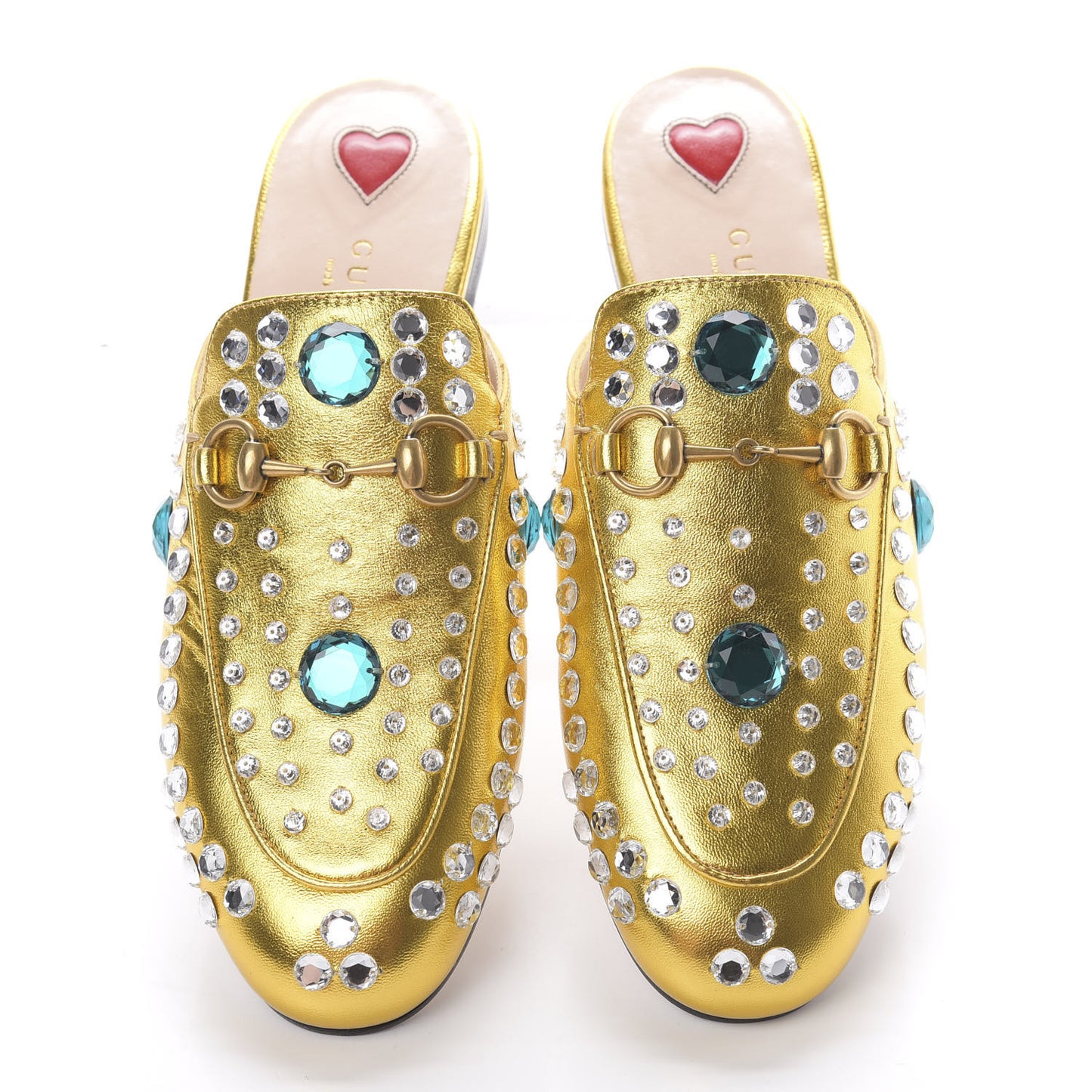 Metallic Nappa Crystal Womens Princetown Slippers 35.5 Gold