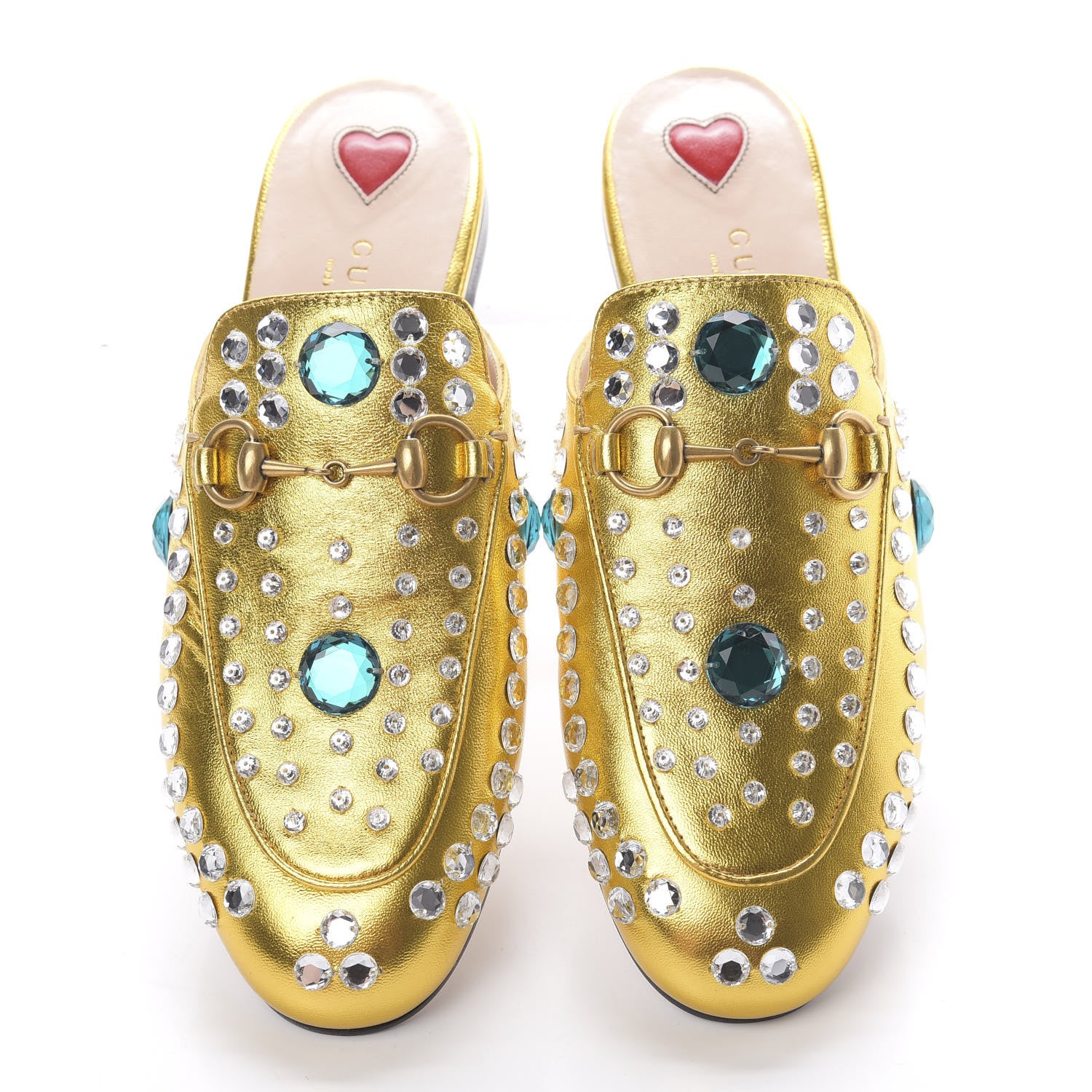Gucci Metallic Nappa Crystal Womens Princetown Slippers 35.5 Gold 5 of 9