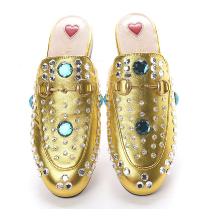 Gucci Metallic Nappa Crystal Womens Princetown Slippers 35.5 Gold 5 of 9