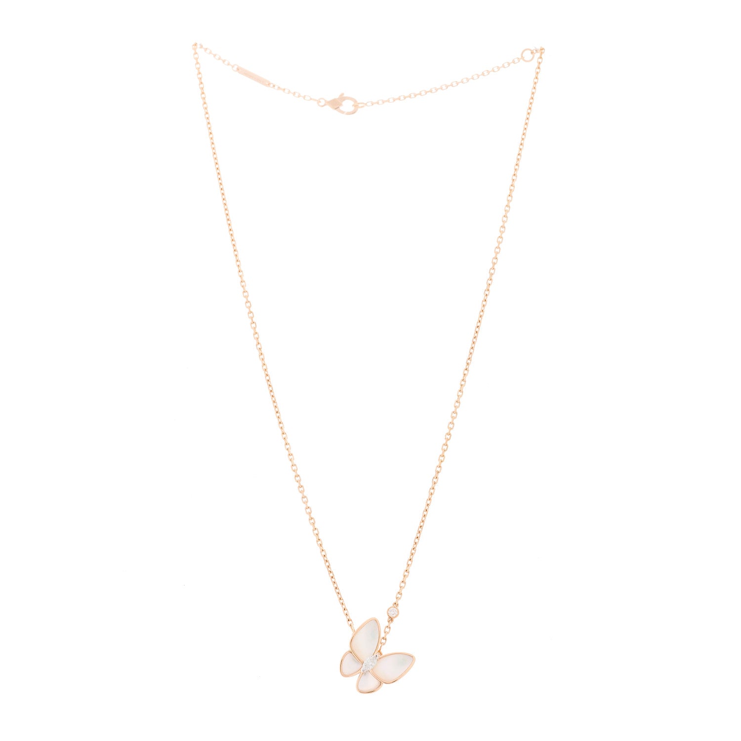 Van Cleef & Arpels 18K Rose Gold Diamond Mother of Pearl Two Butterfly Pendant Necklace 3 of 5