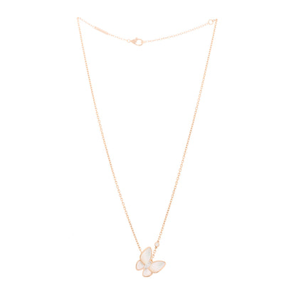 Van Cleef & Arpels 18K Rose Gold Diamond Mother of Pearl Two Butterfly Pendant Necklace 3 of 5