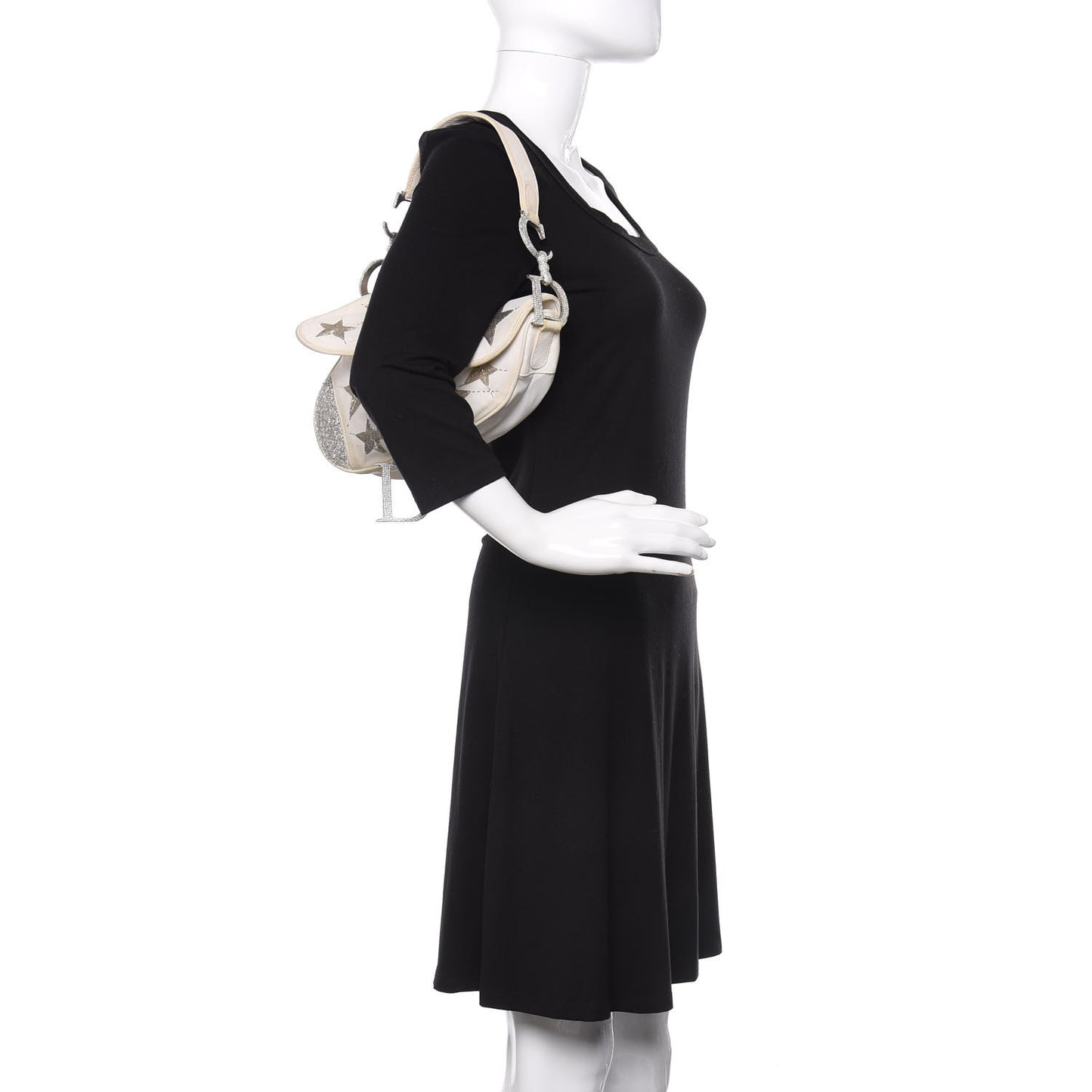 Satin Beaded Star Embroidered Hollywood Saddle White Multicolor