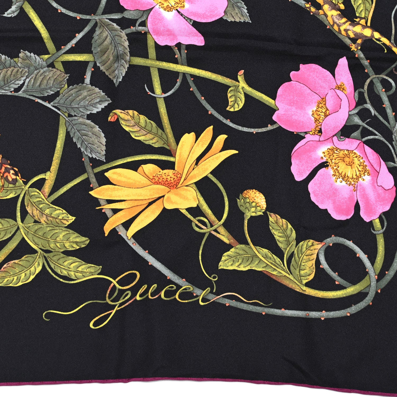 Gucci Silk Floral Flowerwebby Square Scarf Black 2 of 4