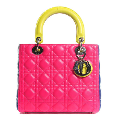 Christian Dior Lambskin Cannage Medium Tri-Color Lady Dior Pink Blue Yellow 1 of 9