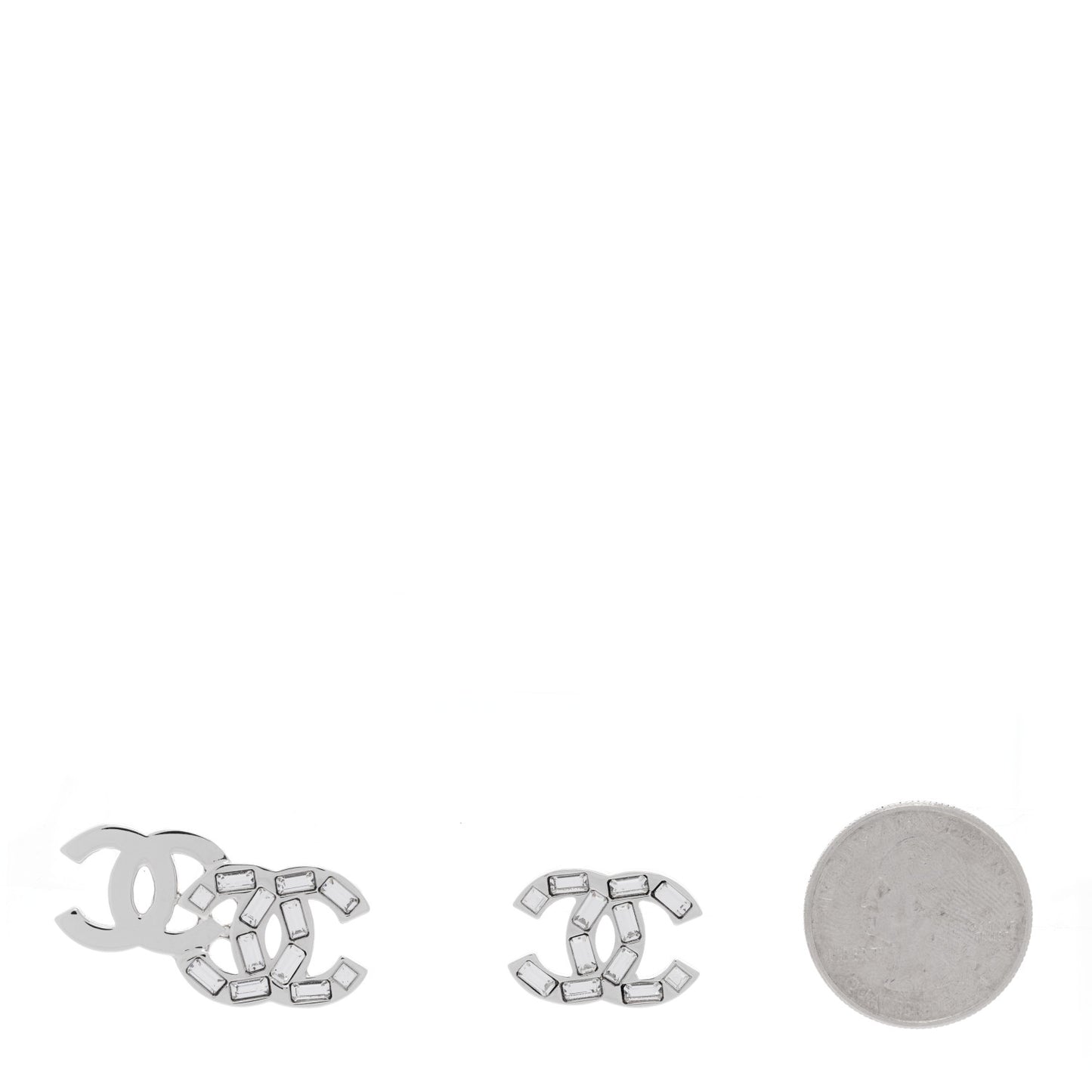 Baguette Crystal Double CC Earrings Silver