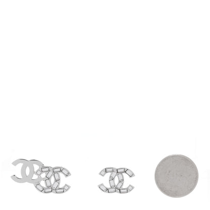 Chanel Baguette Crystal Double CC Earrings Silver 2 of 4