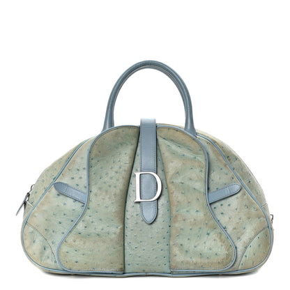Christian Dior Ostrich Saddle Bowler Blue 1 of 15