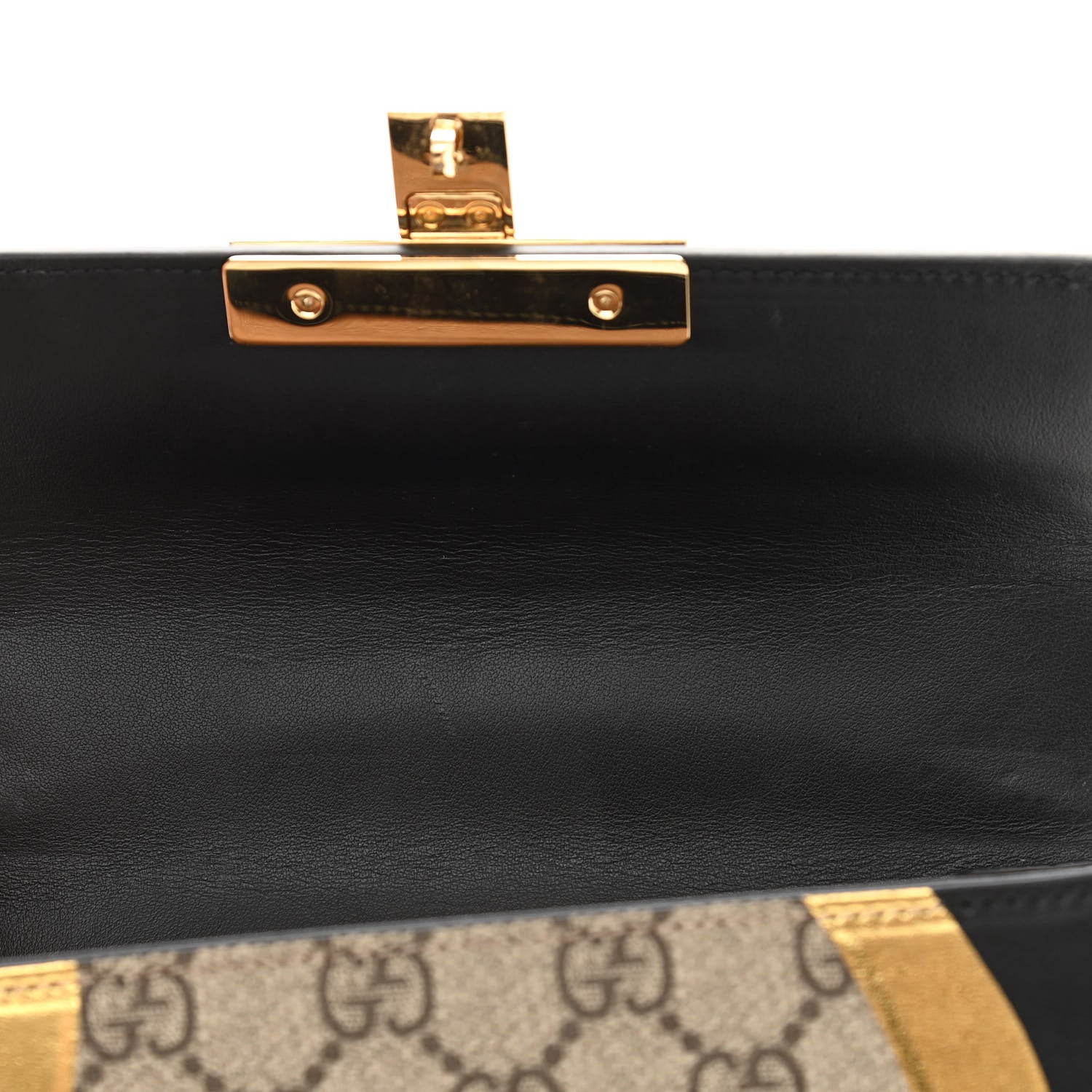 Gucci Calfskin GG Supreme Monogram Small Padlock Shoulder Bag Black Gold 12 of 13