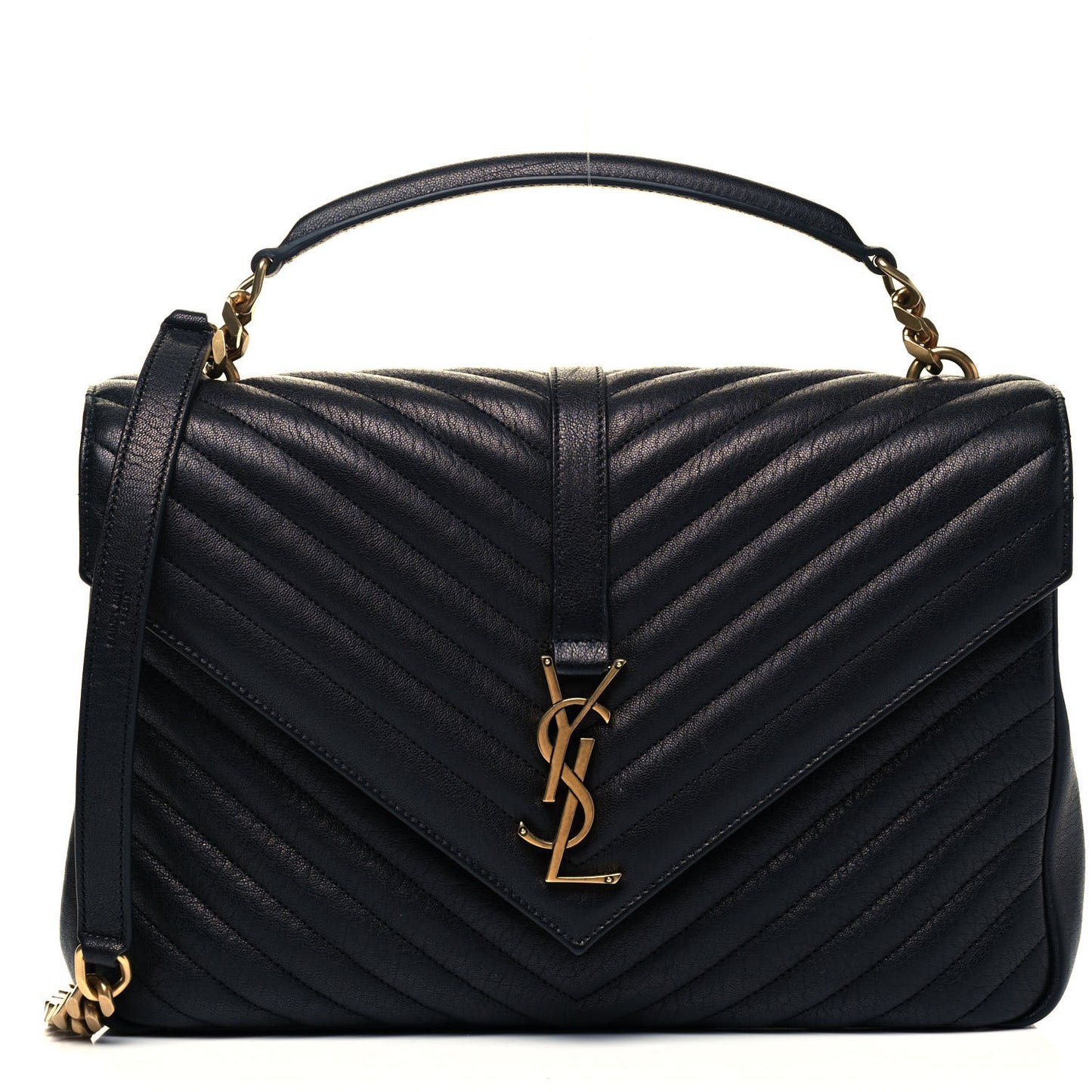 Sheepskin Matelasse Chevron Monogram Large College Satchel Black