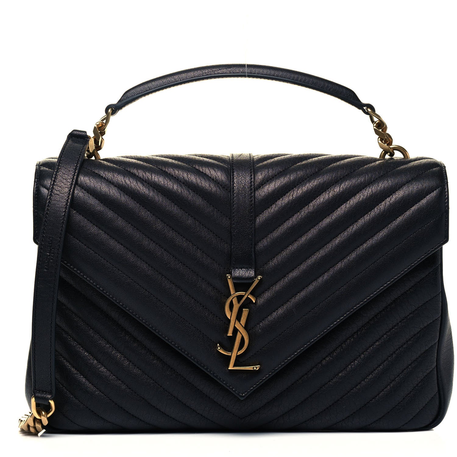 Saint Laurent Sheepskin Matelasse Chevron Monogram Large College Satchel Black 1 of 9