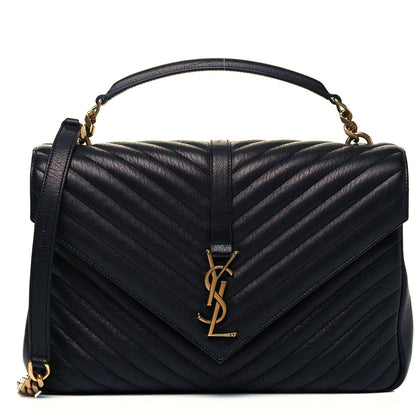 Saint Laurent Sheepskin Matelasse Chevron Monogram Large College Satchel Black 1 of 9