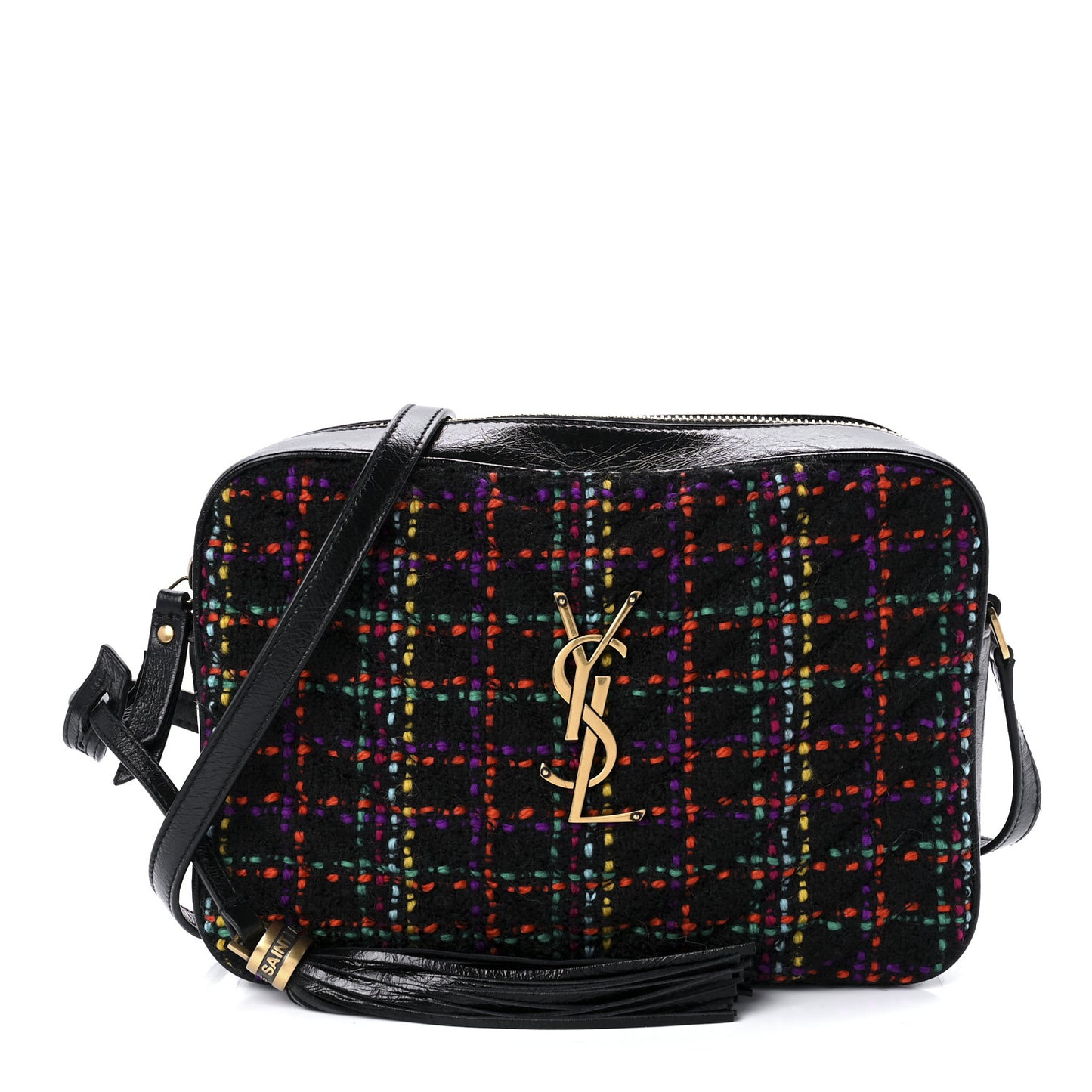 Tweed Calfskin Monogram Lou Camera Bag Black