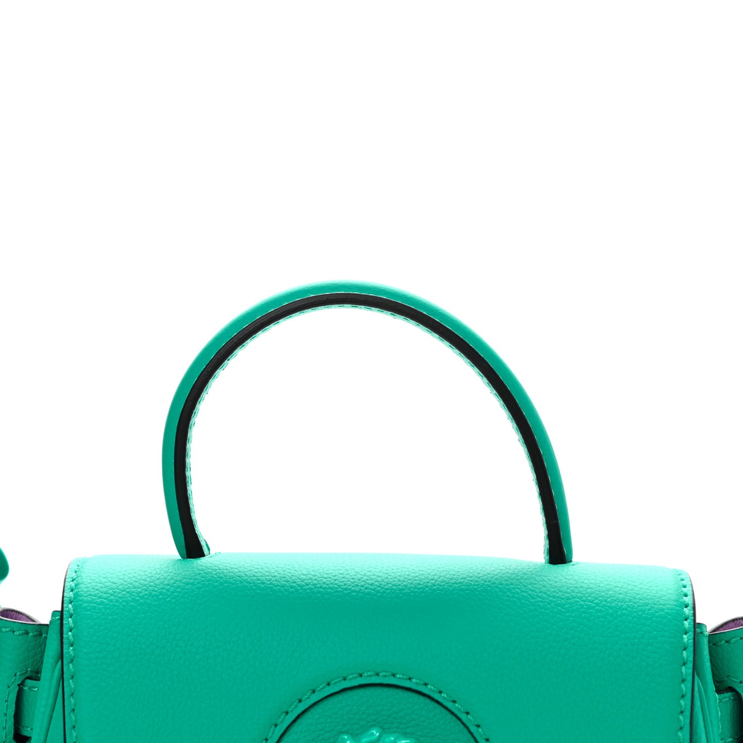 Grained Calfskin Small La Medusa Top Handle Bag Turquoise