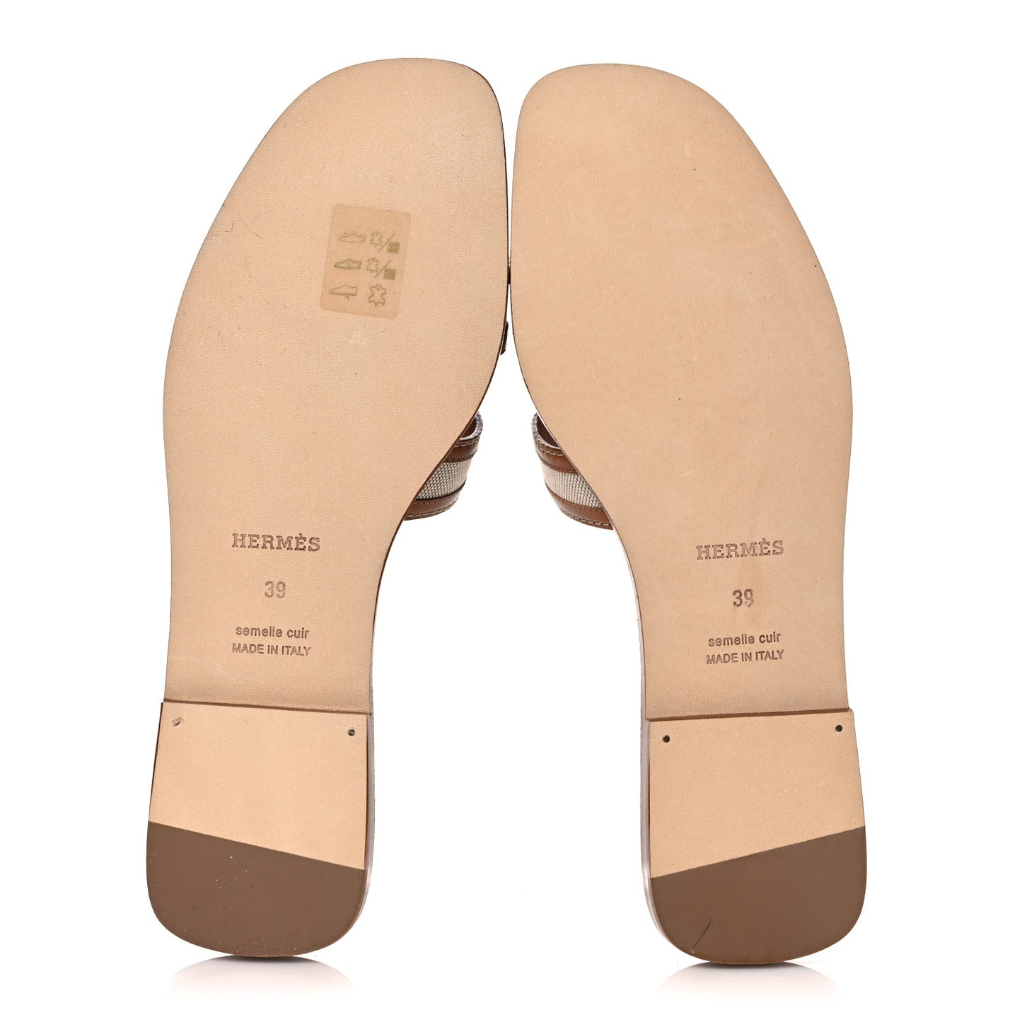 Calfskin Canvas Oran Sandals 39 Noisette Beige Dore