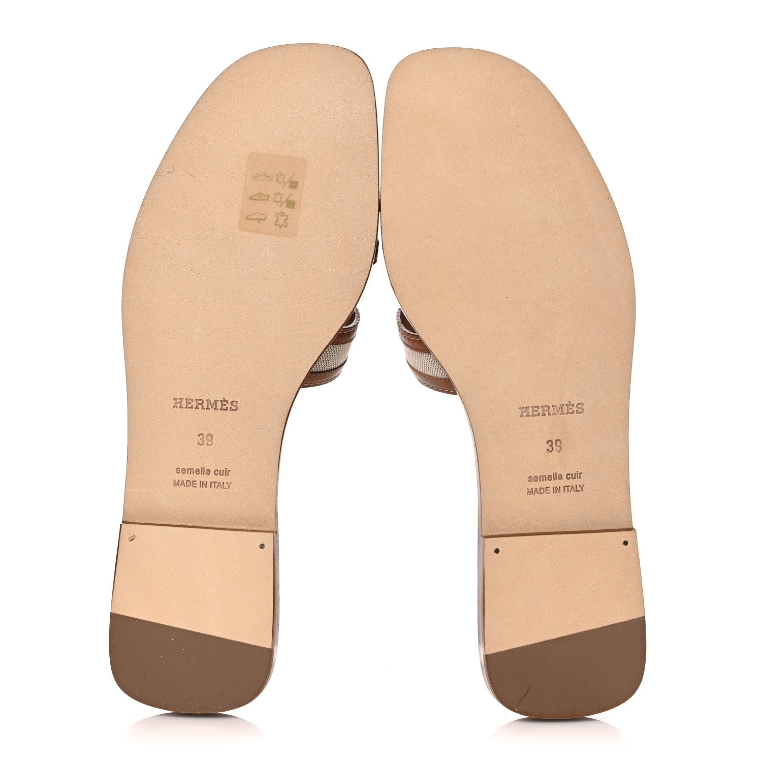 Hermes Calfskin Canvas Oran Sandals 39 Noisette Beige Dore 5 of 9