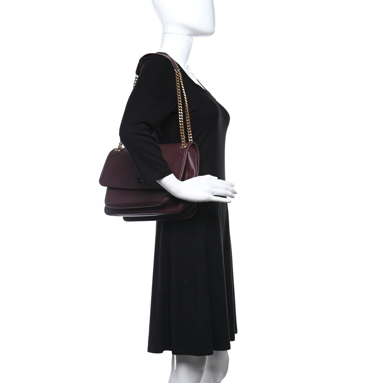 Saint Laurent Lambskin Matelasse Monogram Medium Niki Chain Satchel Burgundy 2 of 10