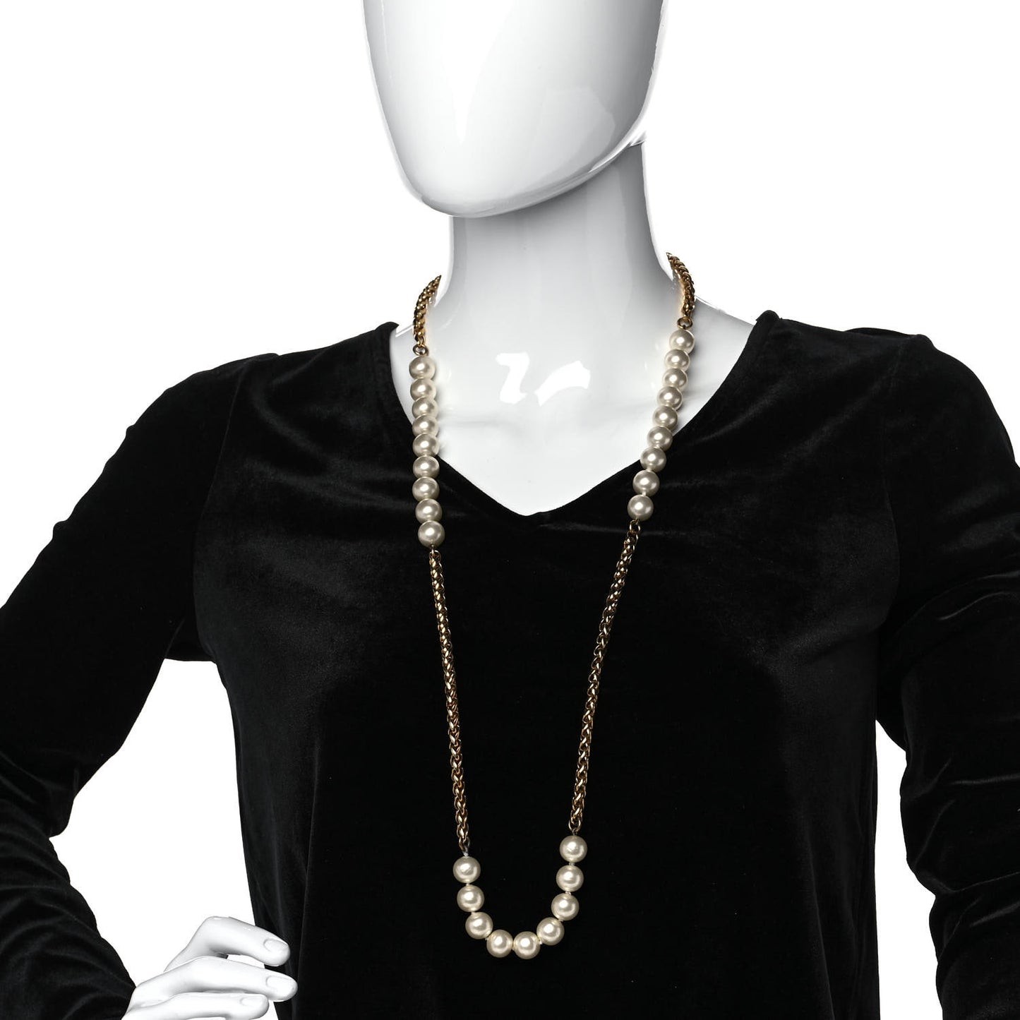 Pearl Chain Long Necklace Gold