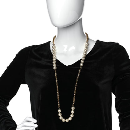 Chanel Pearl Chain Long Necklace Gold 2 of 5