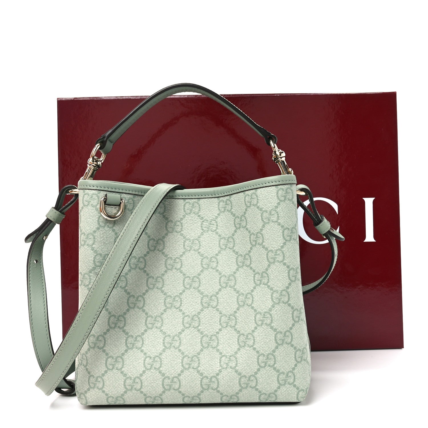 Gucci GG Supreme Monogram Emblem Small Shoulder Bag Sage Green 10 of 10