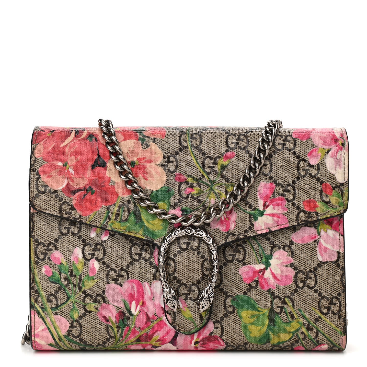 Gucci GG Supreme Monogram Blooms Mini Dionysus Chain Wallet Beige Multicolor Dry Rose 1 of 10