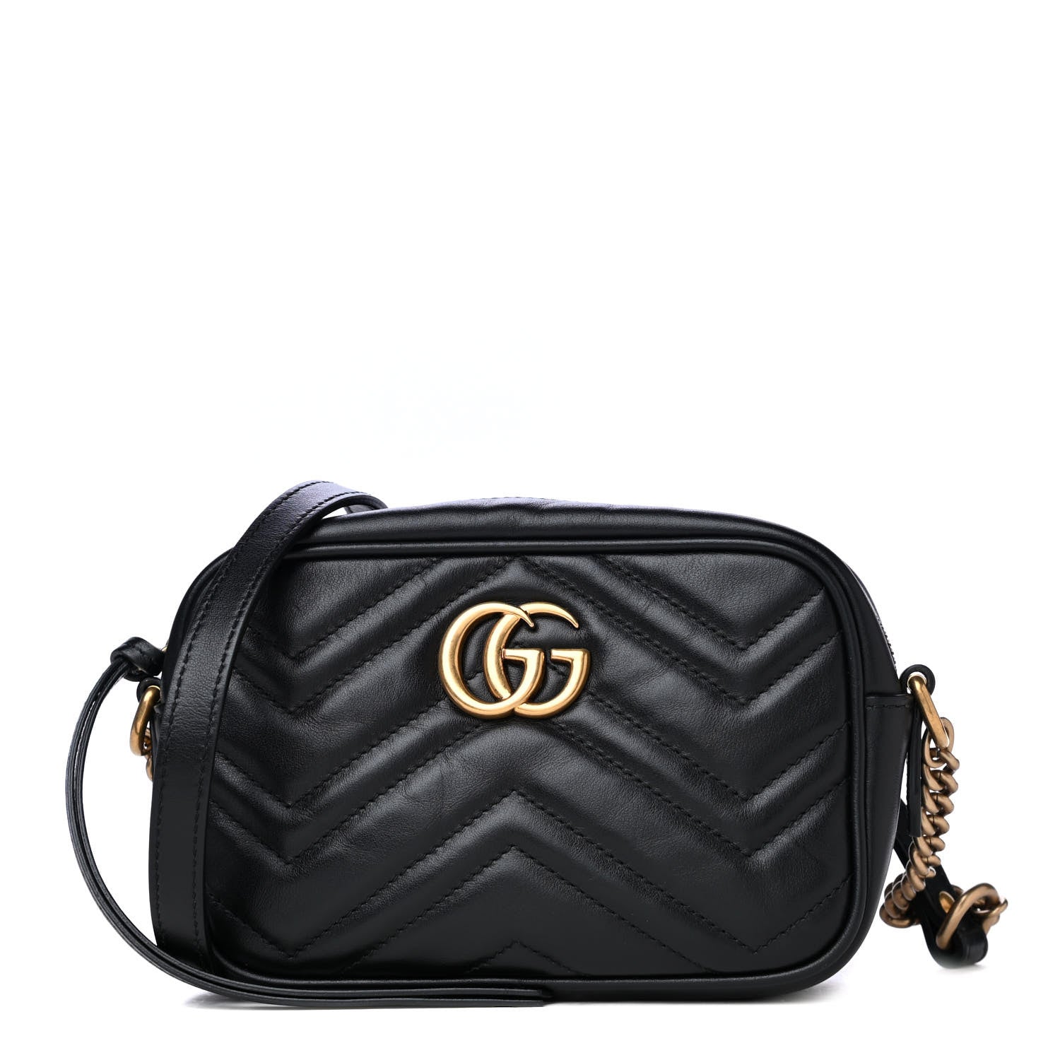 Gucci Calfskin Matelasse Mini GG Marmont Chain Shoulder Bag Black 1 of 4