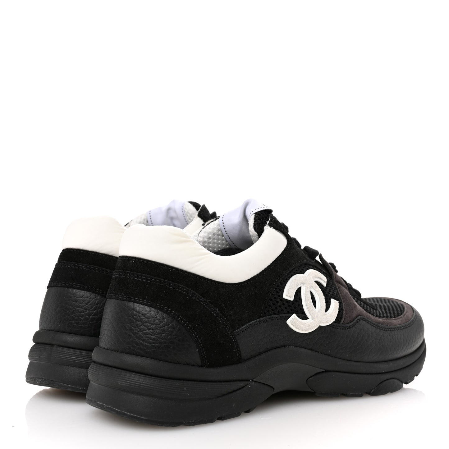 Mesh Suede Grained Calfskin Womens CC Sneakers 41 Black White