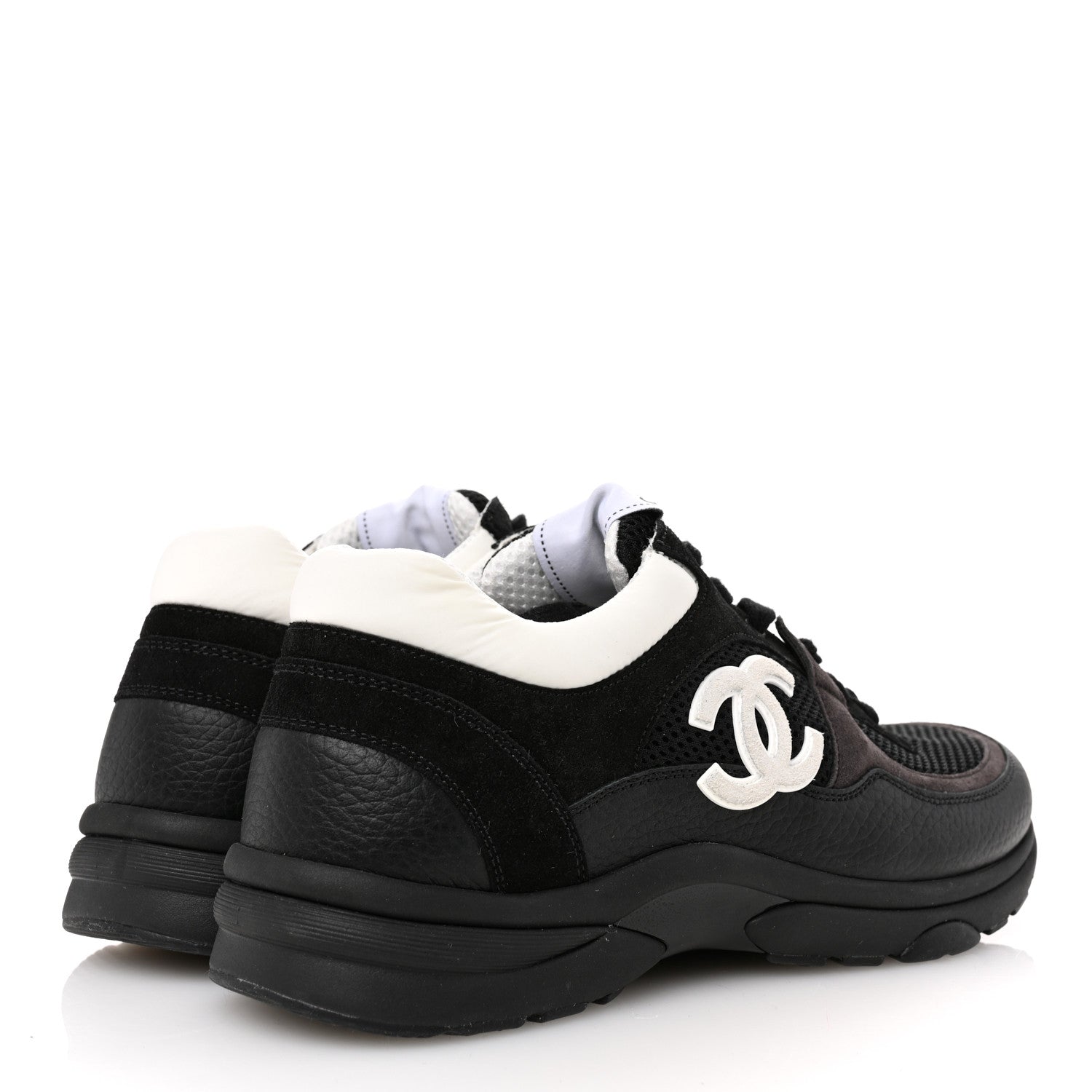 Chanel Mesh Suede Grained Calfskin Womens CC Sneakers 41 Black White 5 of 8