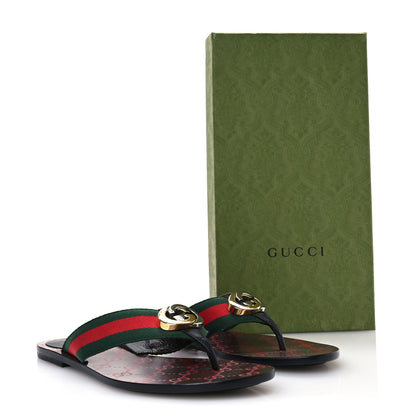 Gucci Nylon Calfskin Web GG Monogram Womens Thong Sandals 38.5 Green Red Cocoa 8 of 8
