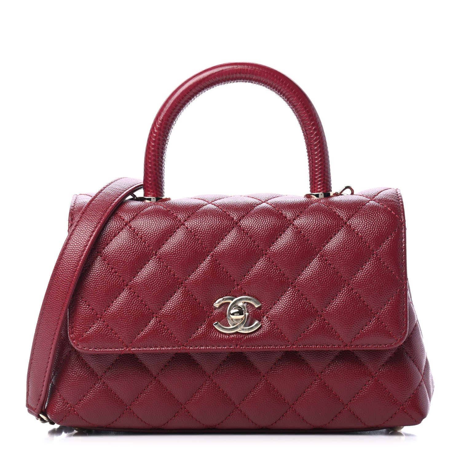 Chanel Caviar Lizard Embossed Quilted Mini Coco Handle Flap Burgundy 1 of 4